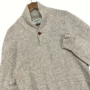 Vintage American Eagle Mens M Shawl Collar Wool Sweater Oatmeal Marl Knit Preppy